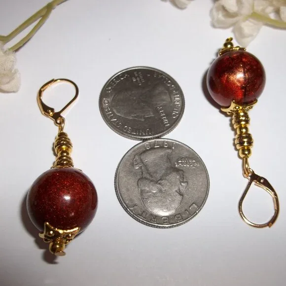 Orange and Gold Earrings Handmade Set Drop Dangle Fashion Accessory Woman D372 - Picture 3 of 5